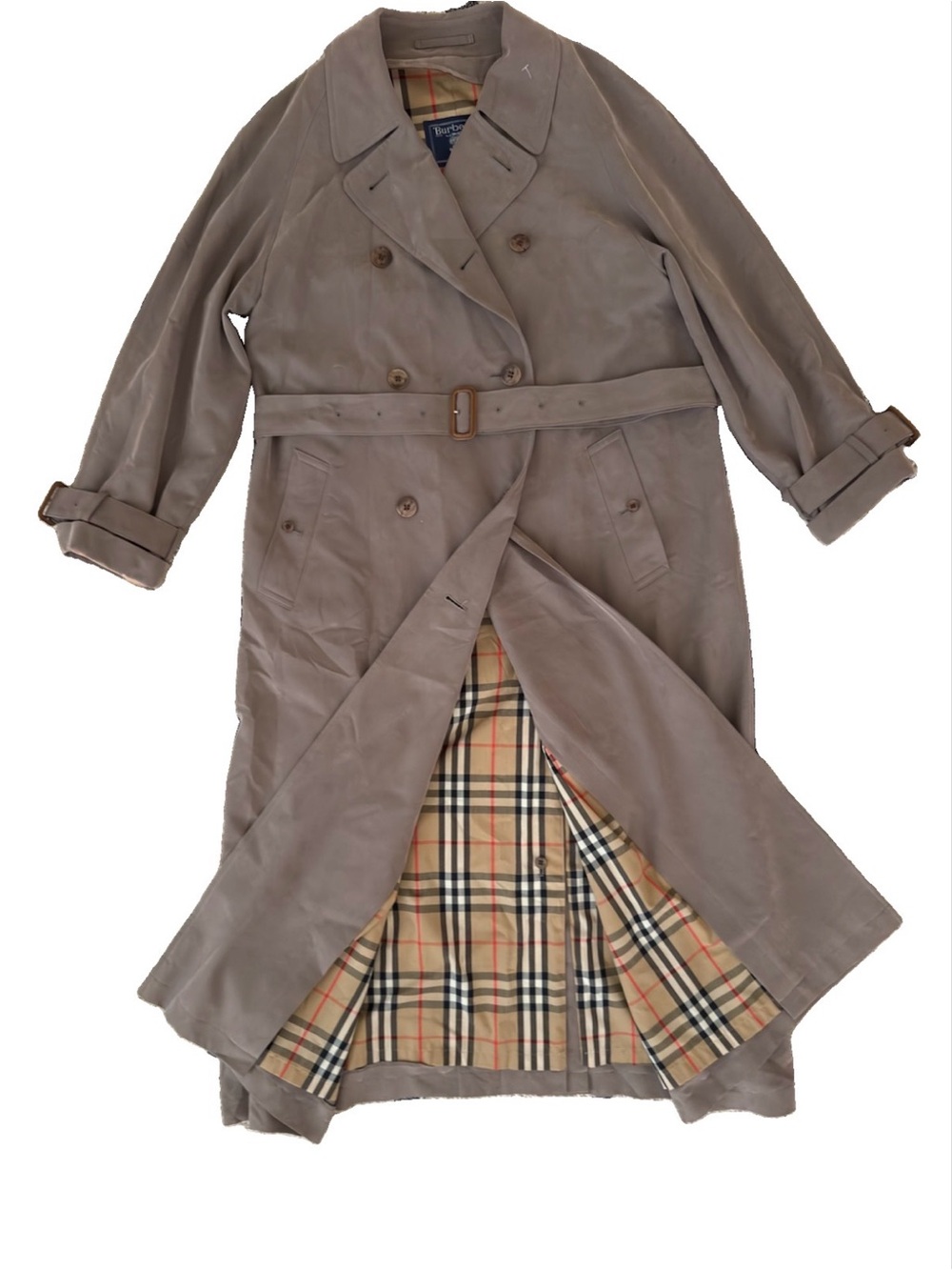 Vintage Burberrys London Trench Coat Womens 10 Gray Double Breasted Nova Check